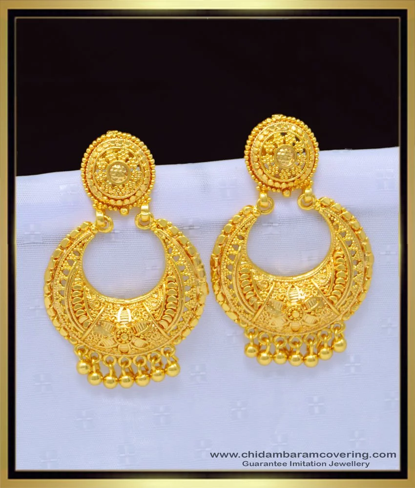 Gold Polished Light weight Chandbali Earring in Sterling Silver ER 452