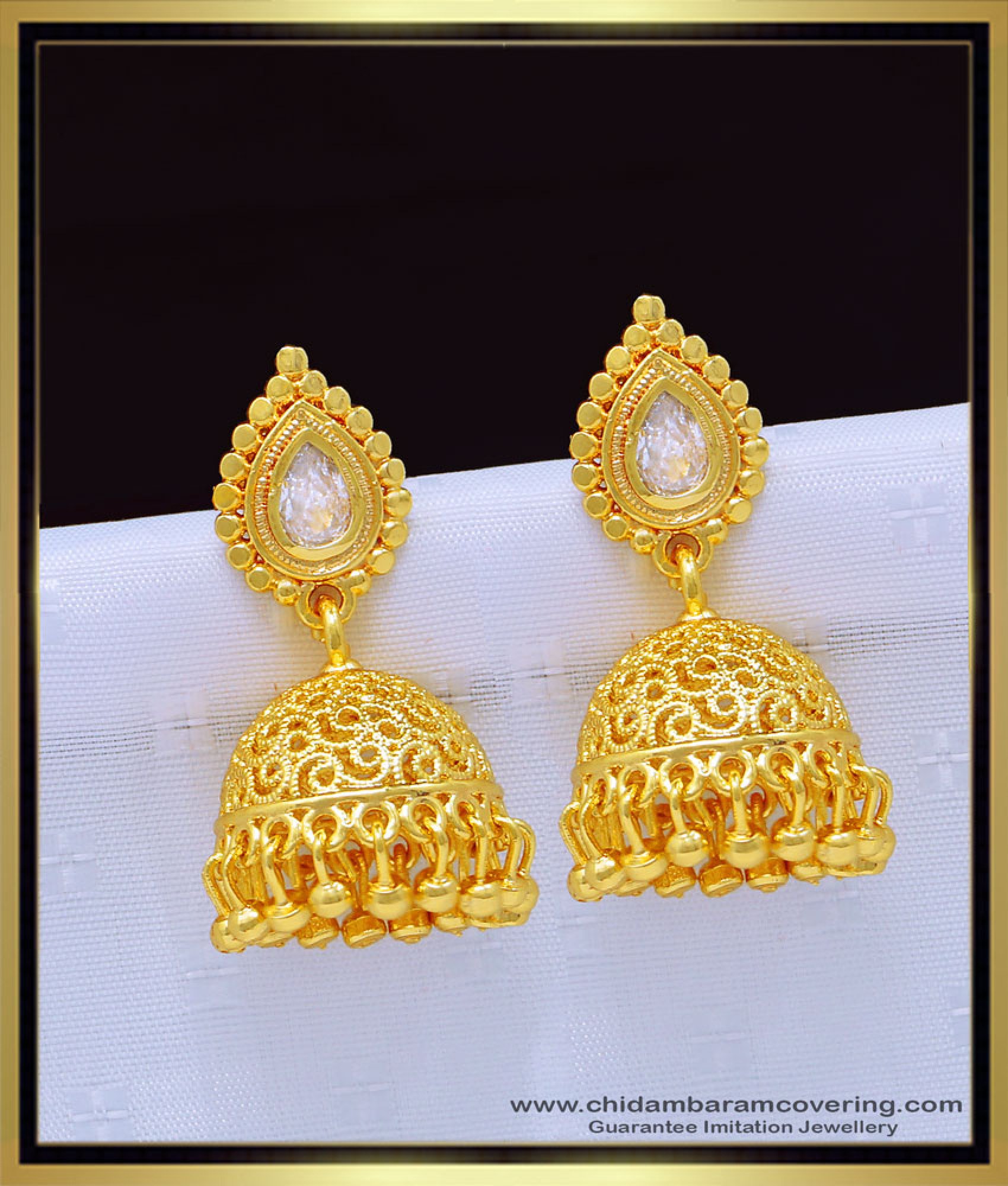 Buy Latest White Stone Designer Jhumkas Collection 1 Gram Gold Jimiki ...