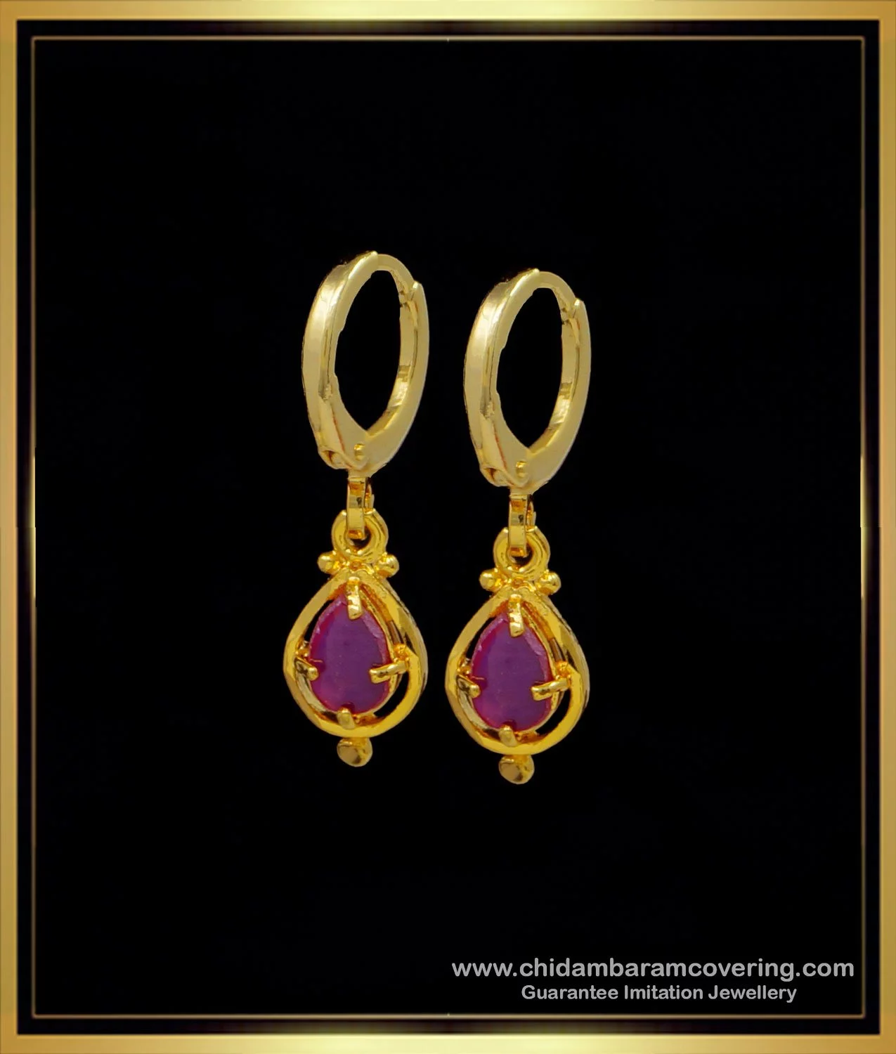 Diamond Ear Wire Earrings with Ruby Drops  Abhika Jewels