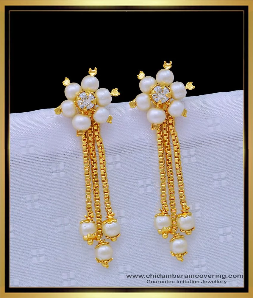 Buy Elegant Party Wear One Gram Gold High Quality 3 Line Pearl Earring ...