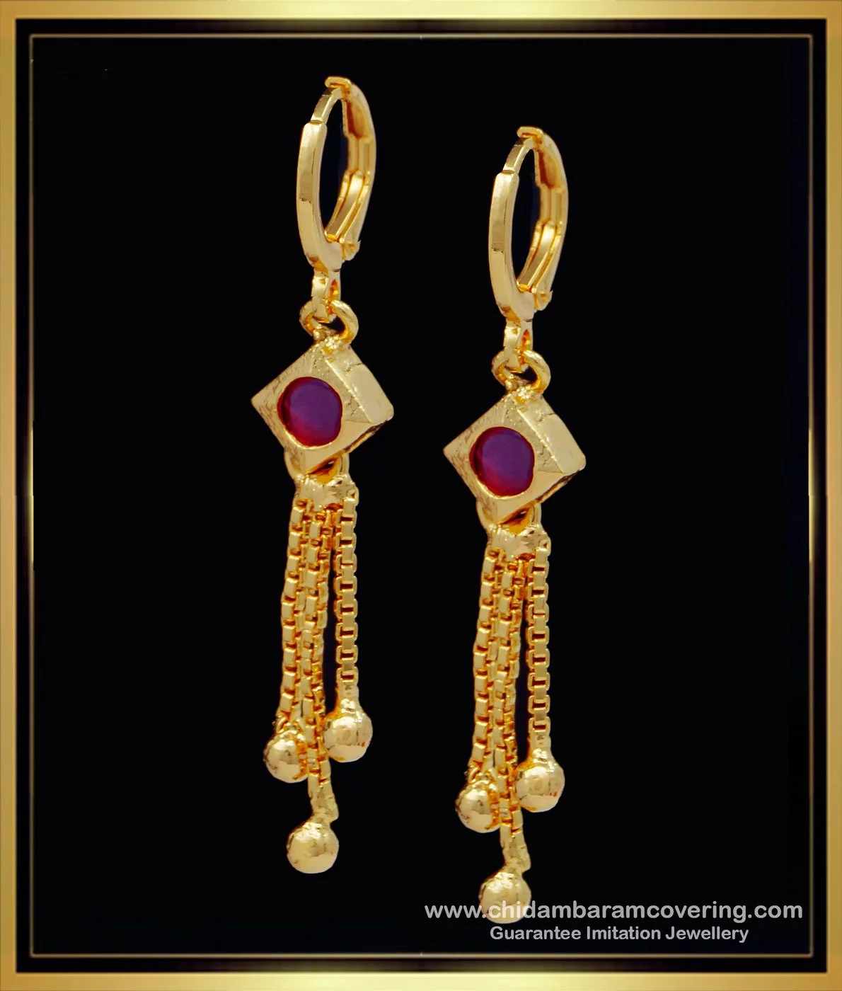 ERG139 - Long Chain Drops Earring Designs 1 Gram Gold Jewelry Online - Buy  Original Chidambaram Covering product at Wholesale Price. Online shopping  for guarantee South Indian Gold Plated Jewellery.