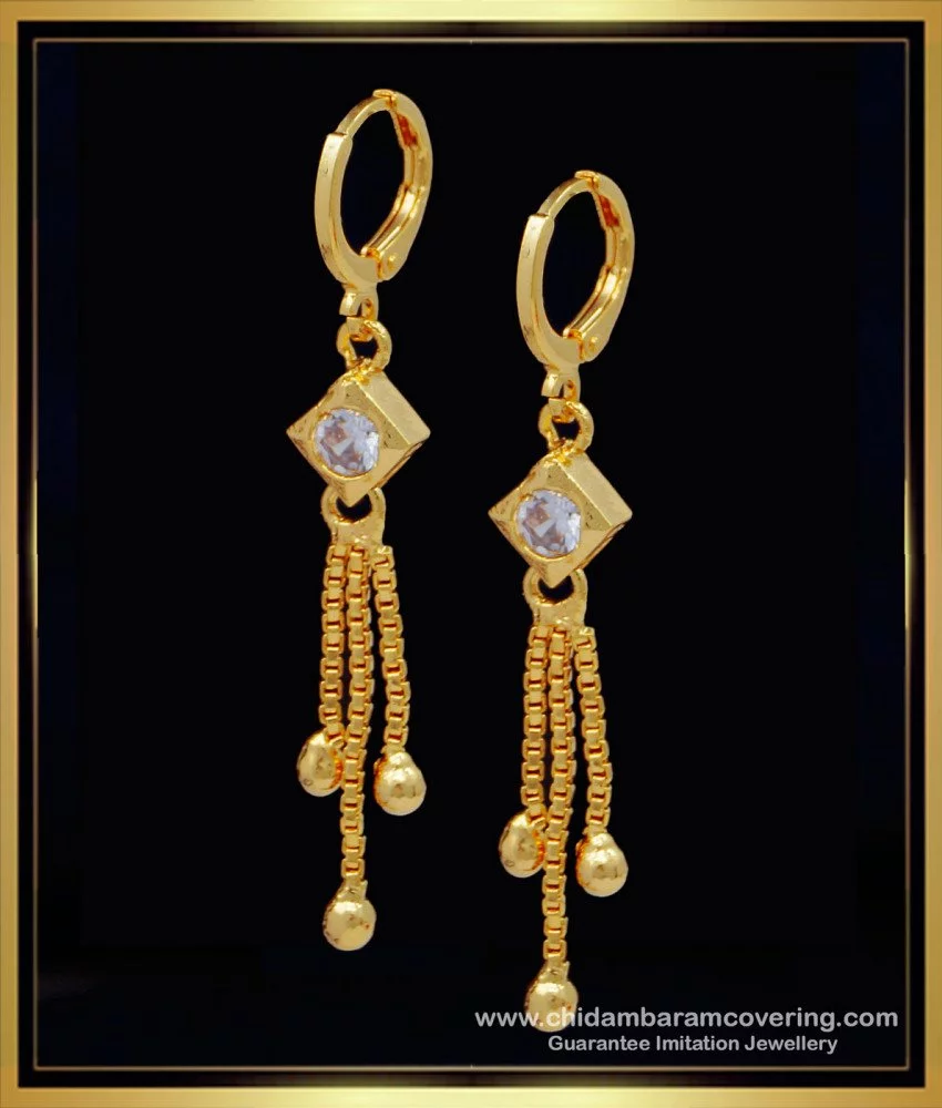 Buy Elegant White Stone Gold Earring Design One Gram Gold Bali Earrings ...
