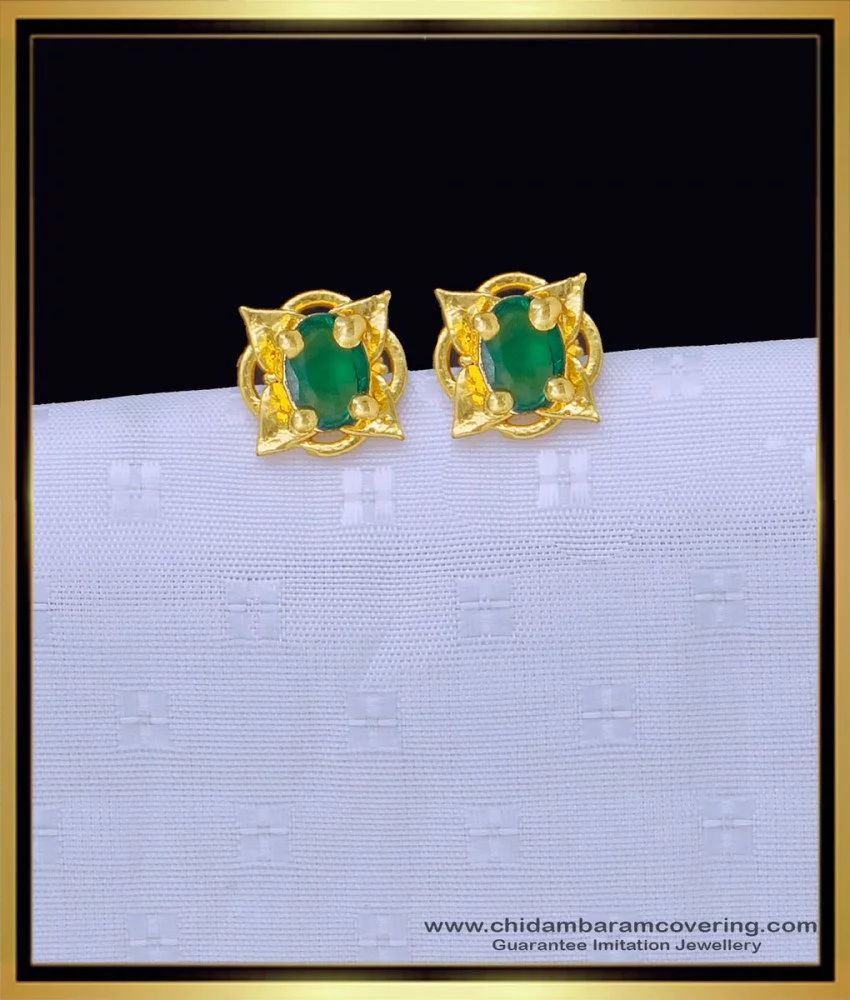 Rose Gold Plated American Diamond Green Stone Earrings