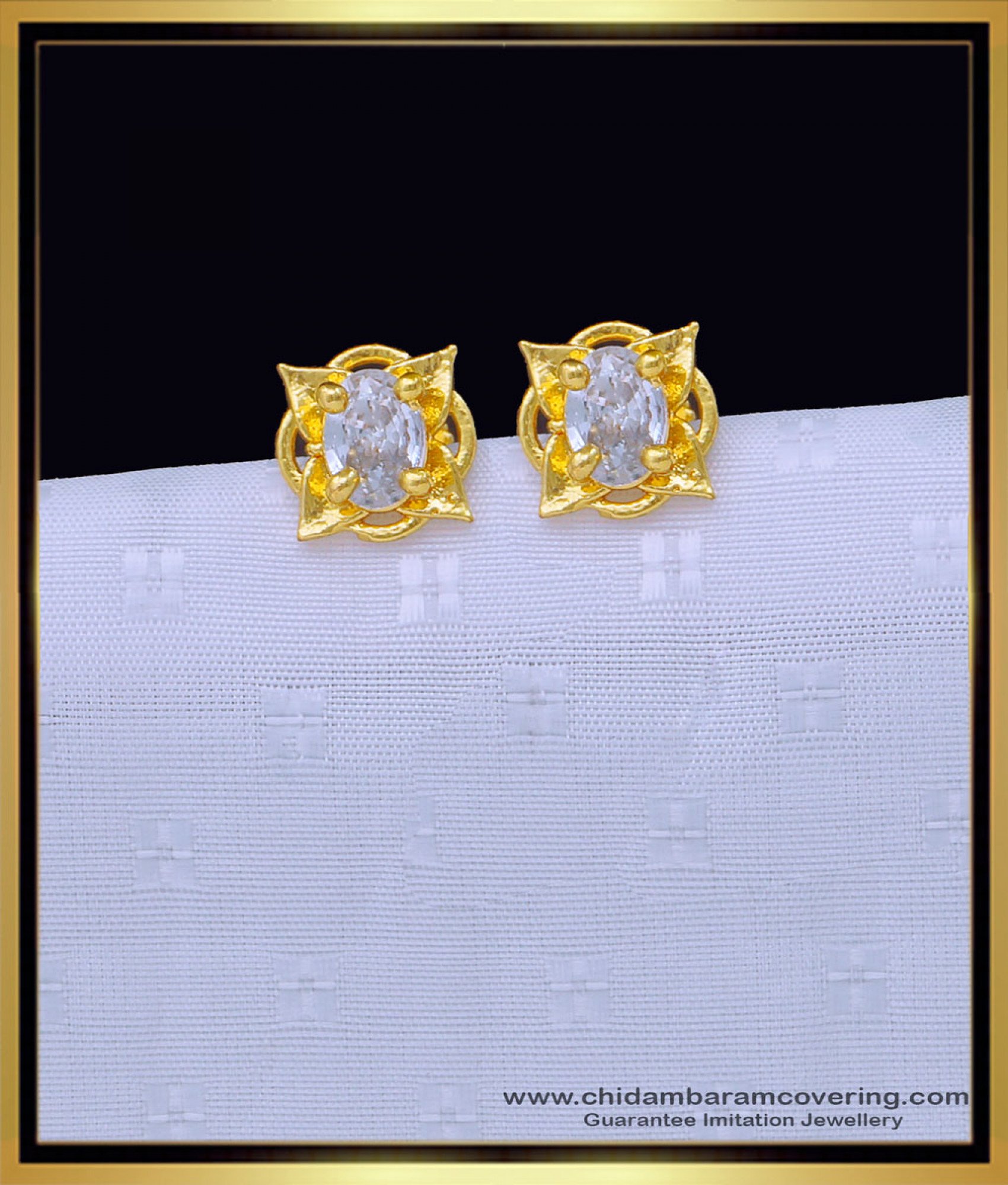 Buy American Diamond Single Stone Flower Design One Gram Gold Stud Kammal