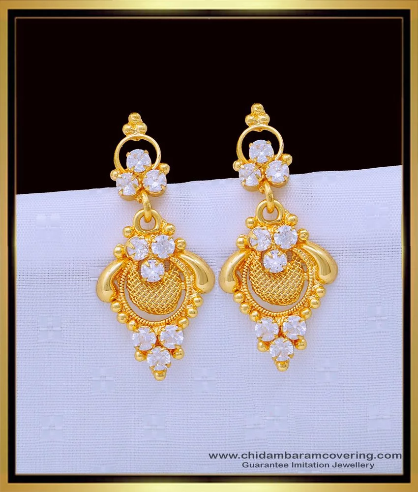 Buy 1 Gram Gold Plated First Quality White Stone Dangler Earrings for ...