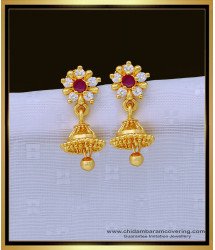 ERG1369 - Traditional South Indian White and Ruby Ad Stone Small Jimiki Design for Girls