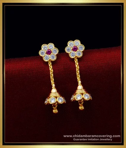 Fancy Design Ruby Stone Gold Plated Dangler Bridal Collection Earrings  ER1213