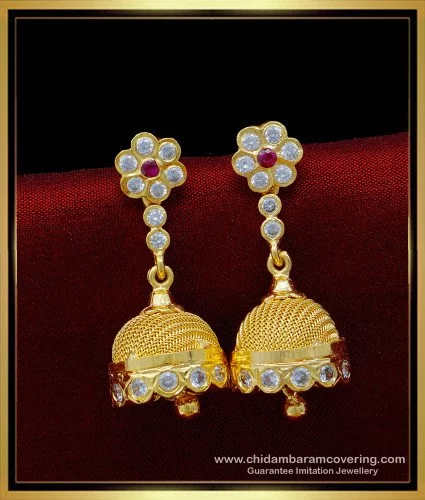 Buy First Quality Bridal Wear Impon Stone Jhumkas Earring One Gram Gold ...