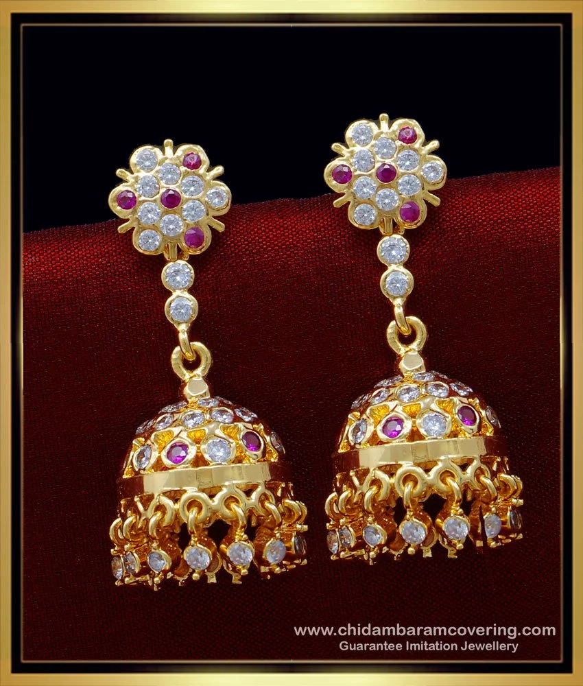 Buy Latest Impon White and Ruby Stone Bridal Gold Jhumka Design ...