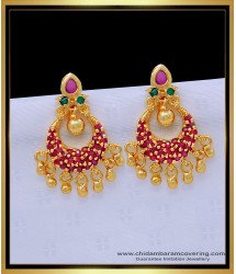 ERG1409 - Elegant Ruby Stone Chandbali Earrings Gold Plated Guaranteed Jewellery Online