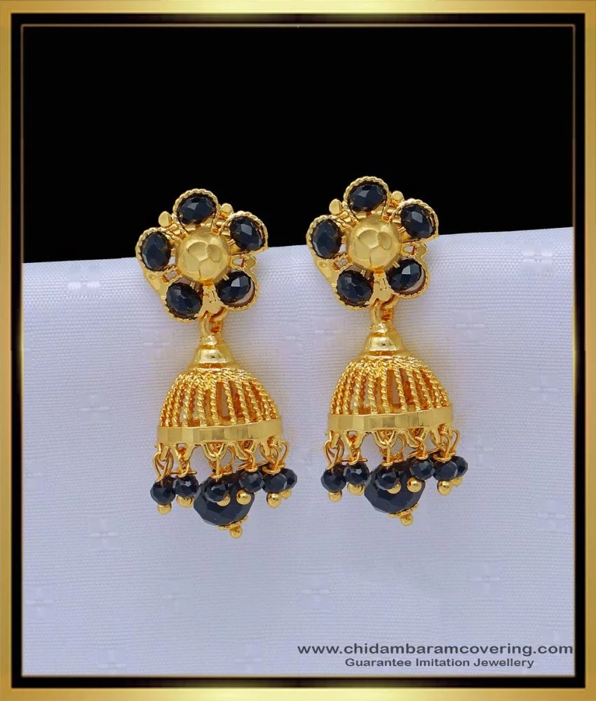 Buy One Gram Gold Black Crystal South Indian Jhumkas Online Shopping
