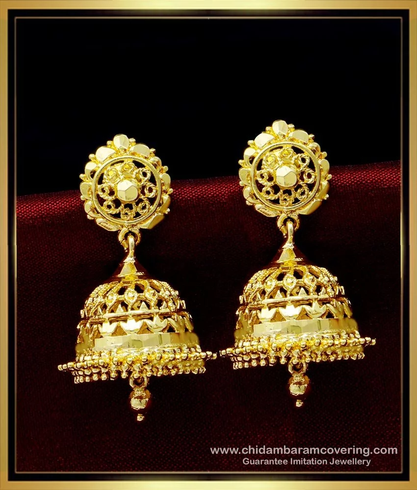 Buy South Indian Bridal Wear One Gram Gold Jhumkas Earrings Design ...