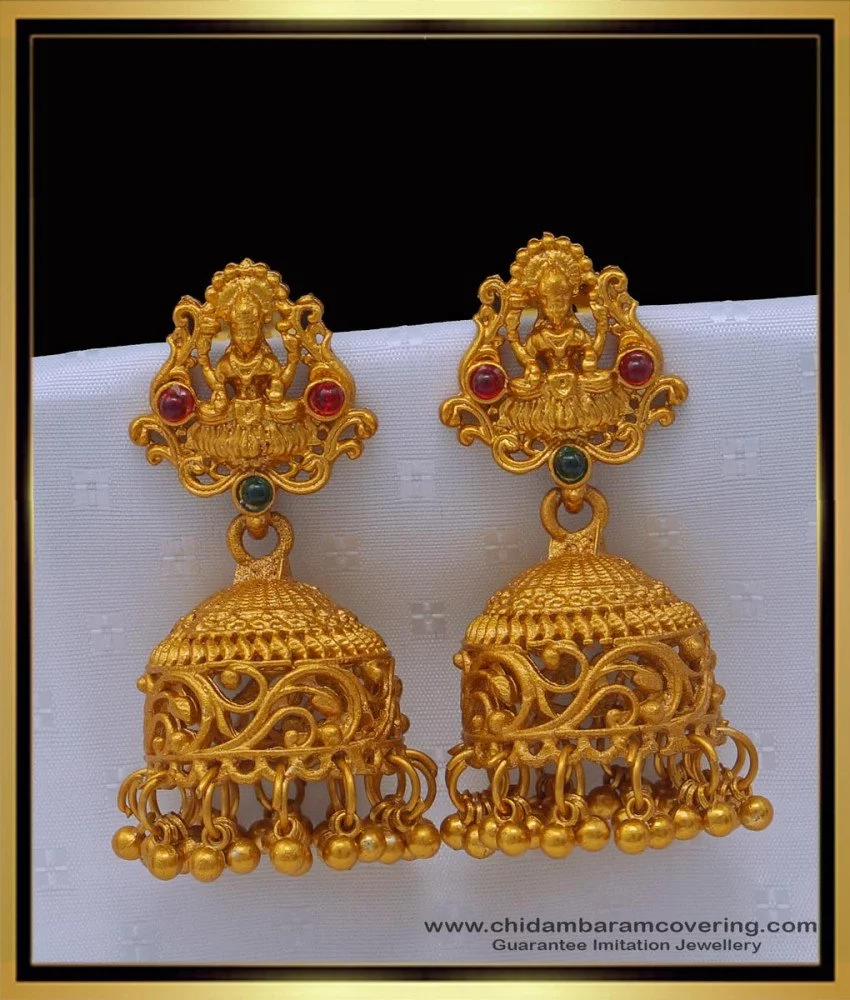 Buy South Indian Red and Green Stone Lakshmi Temple Jhumkas ...