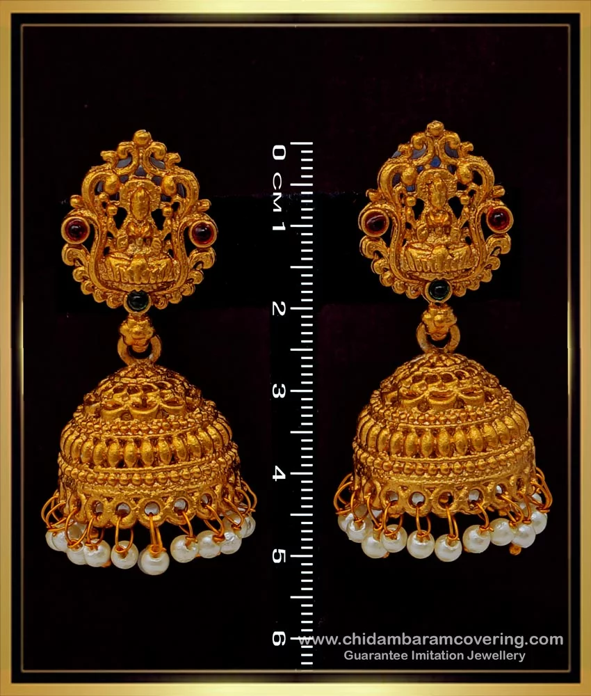 MEENAZ Traditional Temple Jewellery 18k One Gram Gold Ethnic Copper Brass  Stylish South Indian Screw Back Studs Bali Hoop Jhumkas Jhumka Earrings Set  For Women girls Latest -GOLD JHUMKI-M135 : Buy Online