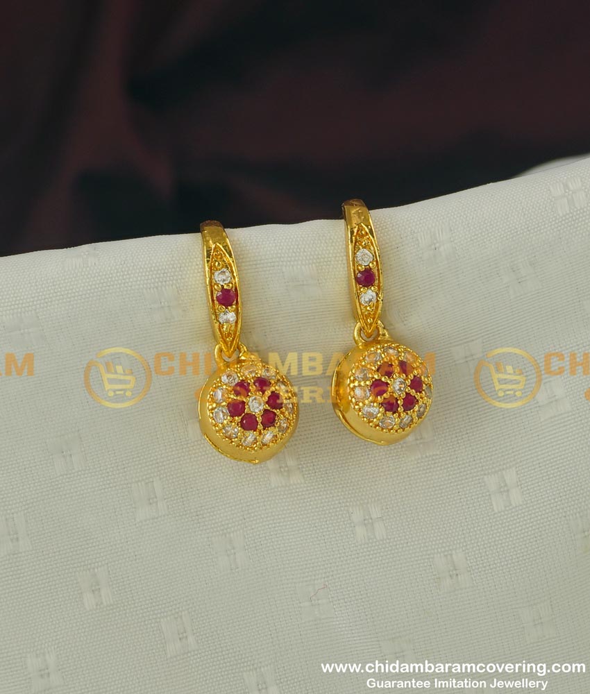 ERG300 - Cute Ruby Gemstone Round Hook Design Drop Earring Online