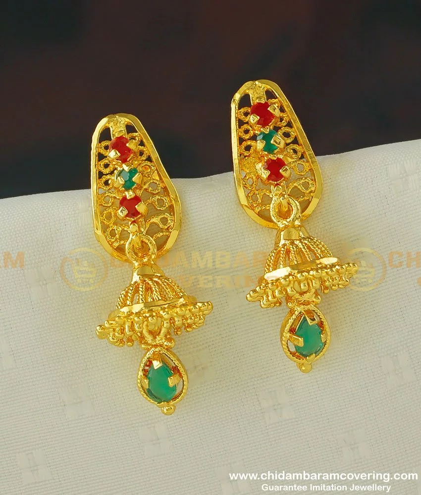 One Gram Gold Earring With White Stone Flower Model Studs Online ER1229