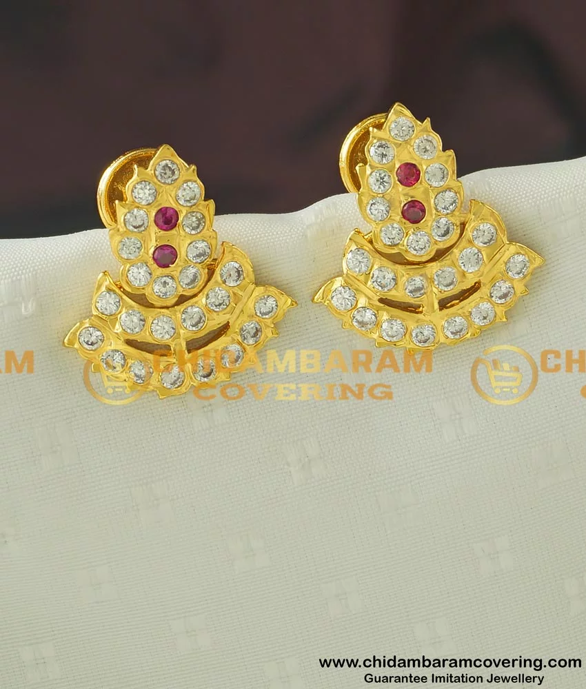 Real Kemp Arakku Stones,With Attached Pearls,Flower Design,Stud Earrings  Gold Finished Set Buy Online