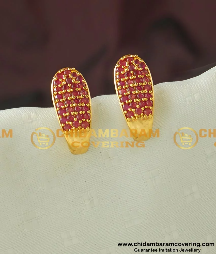 Buy Trendy Ruby Stone One Gram Gold Stud Design J Model Earring For Women