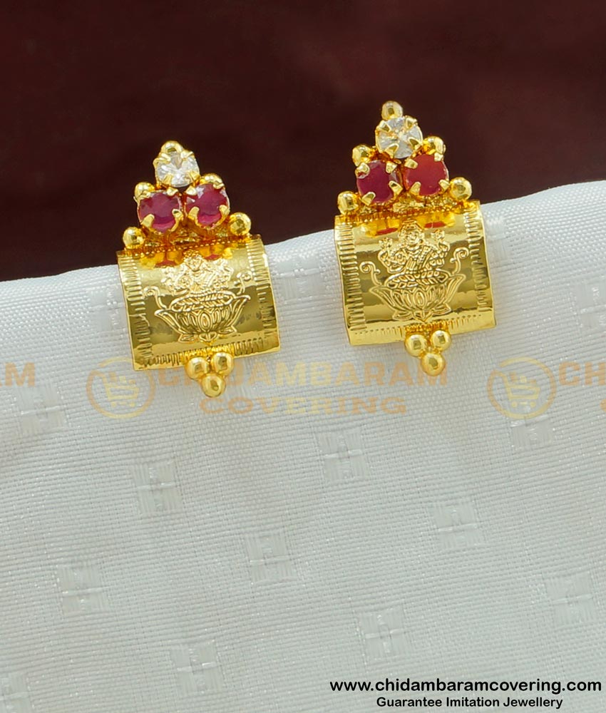 ERG469 - New Model CZ Stone Lakshmi Earring Gold Design Studs Chidambaram Covering Jewelry