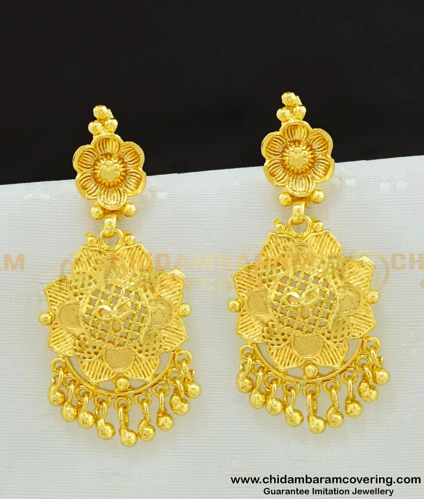 Buy Latest Dangler Earrings Gold Flower Design One Gram Gold Plated ...