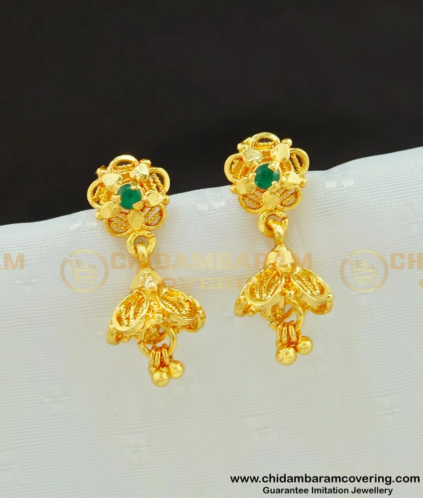 Buy Little Flower Emerald Stone Jhumkas Gold Plated Earring for Kids