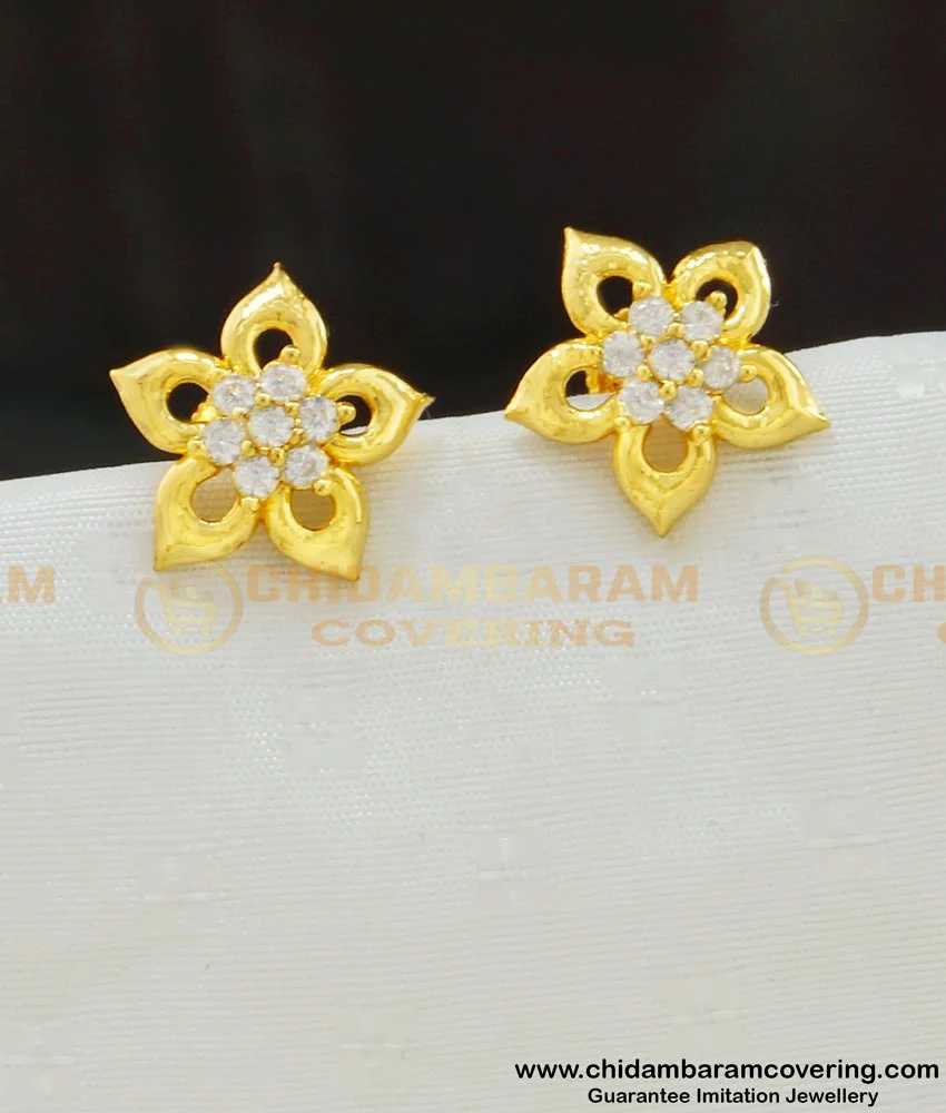 Buy Elegant American Diamond Floral Design Ear Studs One Gram Gold ...