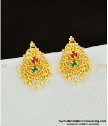 ERG609 - Traditional Gold Design  One Gram Gold Ruby Emerald Stone Earring for Women