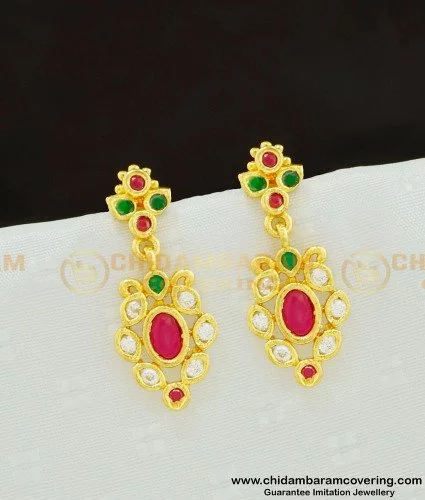 Buy Gold Plated Big Size Red Palakka Manga Earrings Buy Online