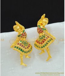 ERG656 - Cute Dancing Doll Earrings Gold Design Ruby Emerald Stone Butta Bomma Earrings 
