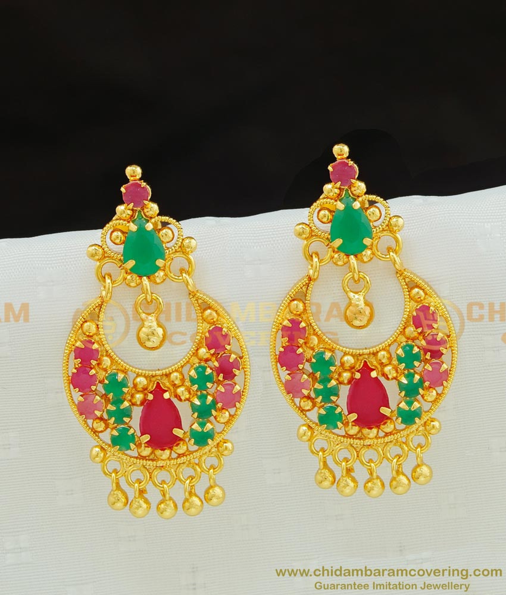 Buy Gold Design Chidambaram Covering Ruby Emerald Stone Chandbali ...