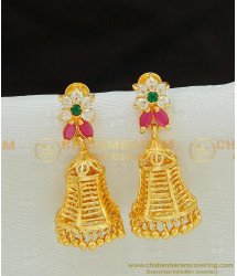 ERG765 - Latest Bridal Wear Real Gold Jhumkas Design Gold Plated Stone Jhumkas for Wedding
