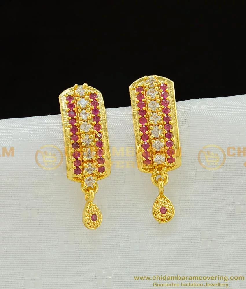 Buy Gold Plated White And Ruby Stone Ad Stone J Type Earrings Imitation Jewellery Onlinee