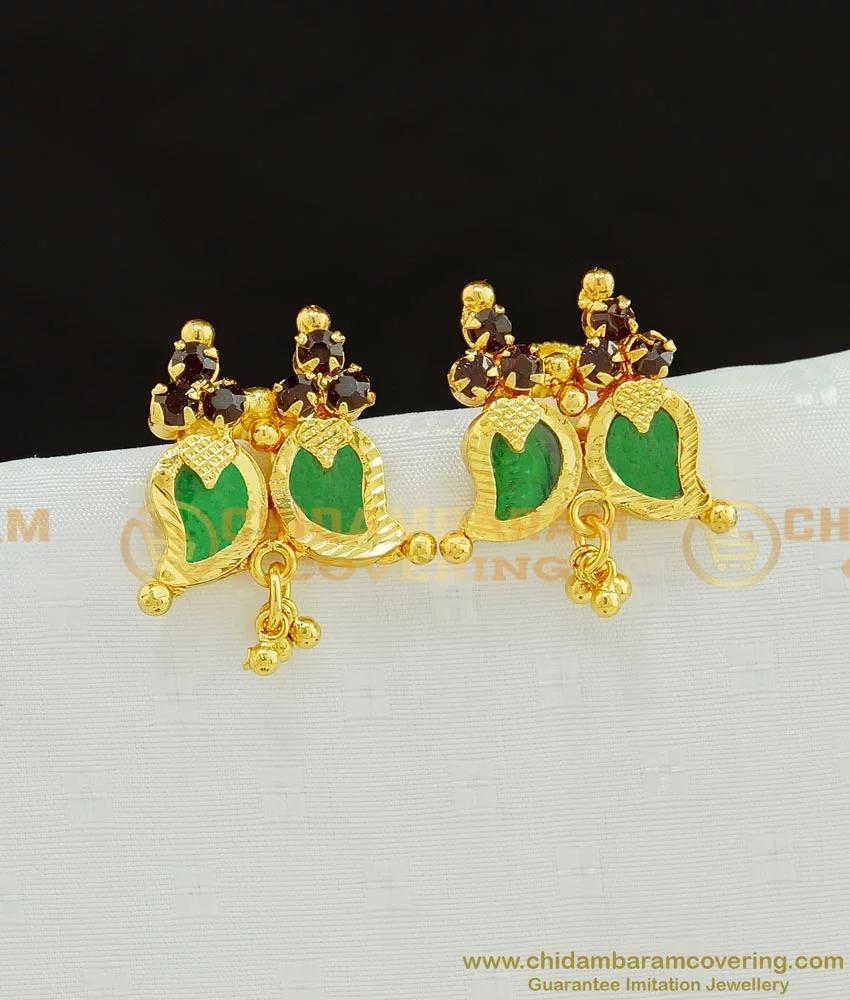 Gold Finish Light Green Stone Stud Earrings Design by Just Jewellery at  Pernias Pop Up Shop 2023