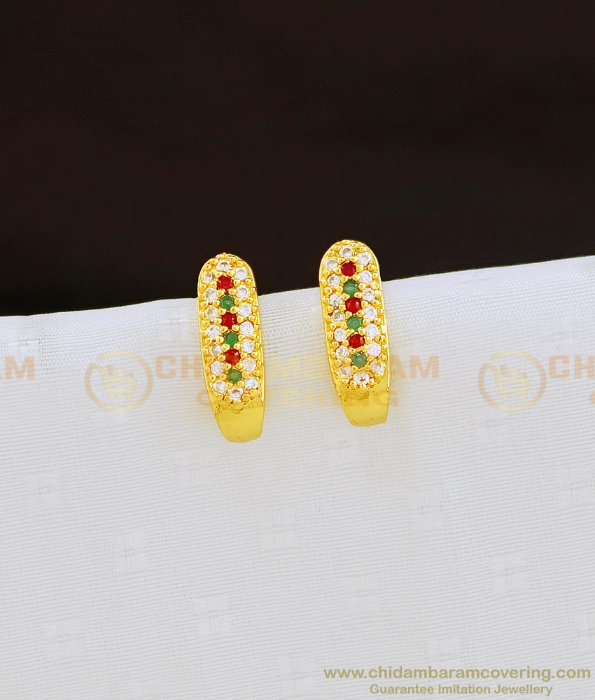 ERG829 - Office Wear Multi Stone J Stud Gold Earrings Design Latest Indian Gold Plated Jewelry