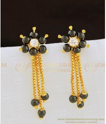ERG852 - One Gram Gold Flower Design Black beads 3 Line Earring Hanging Beads Earrings for Girls