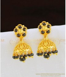 ERG854 - Traditional Indian Jewelry One Gram Gold Black Crystal Jhumka Earrings for Women