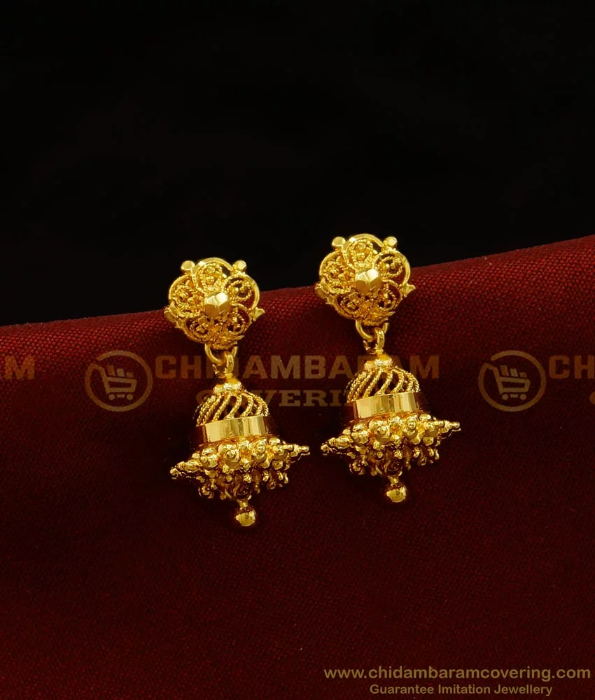 Buy Gold Design Small Jhumkas Design One Gram Gold Daily Wear Plain ...