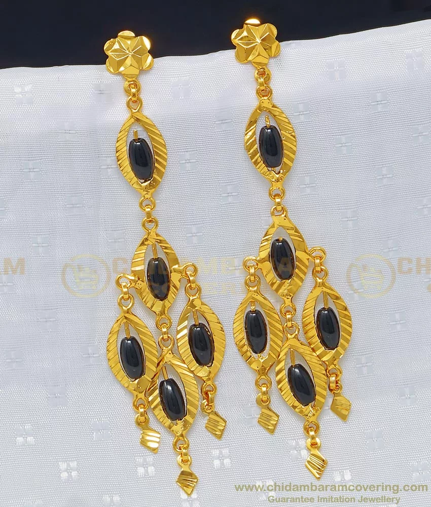 DIVINE LAKSHMI BLACK BEADS EARRINGS - Navrathan