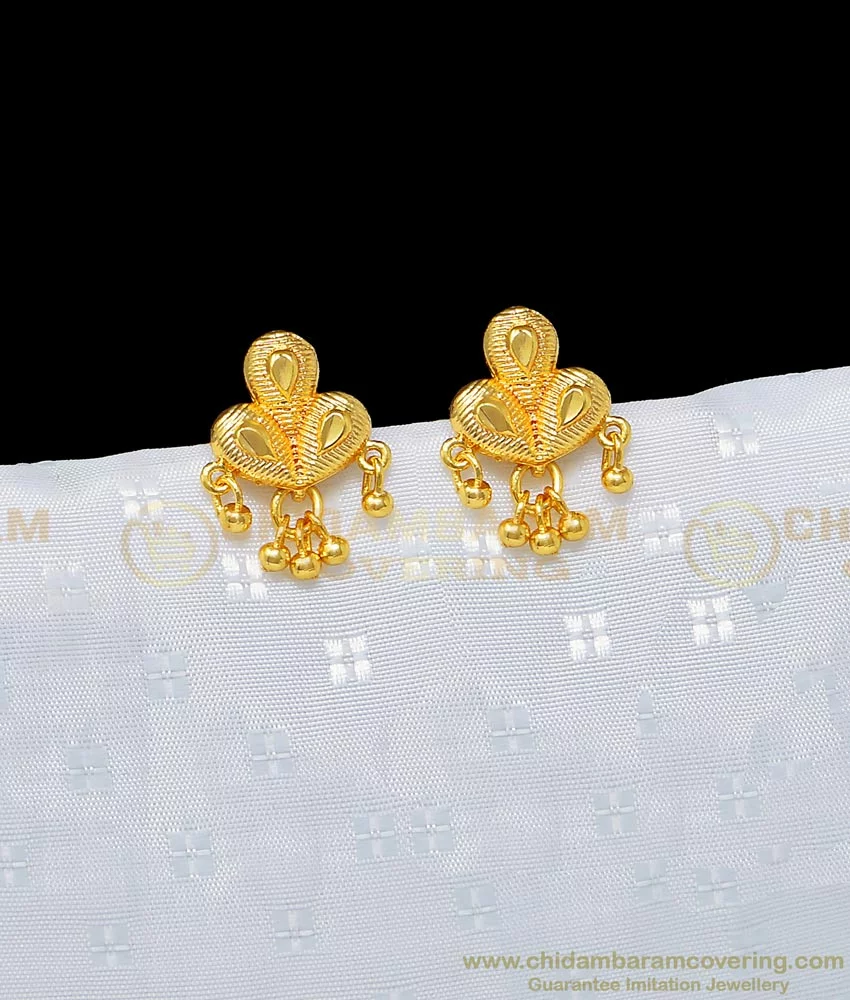 Unique 14K Small Hear Centered Gold Earrings | PC Chandra Jewellers