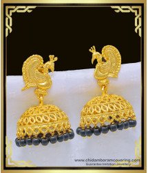 ERG995 - Attractive Peacock Design Gold Plated Black Beads Wedding Jhumkas Earring Online Shopping
