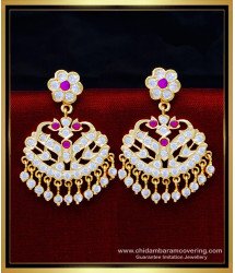 ERG1625 - Traditional South Indian Impon Stone Earrings for Wedding