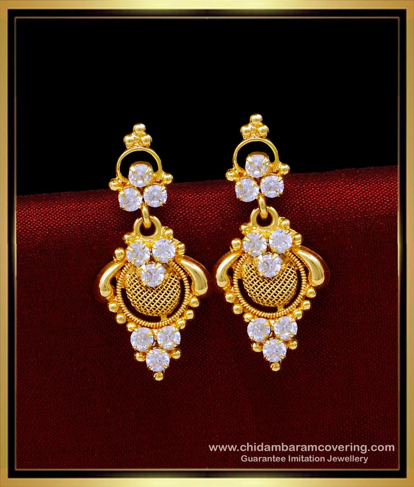 Heart Designs 1 Gram Gold Hoop Earrings White Stone Designs ER3940