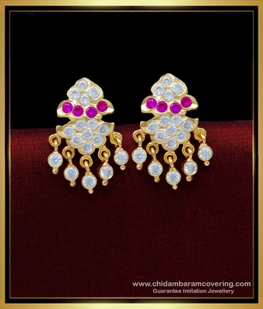 DREAMJWELL  Gold tone pinkwhite kundan jadau designer earrings dj34   dreamjwell
