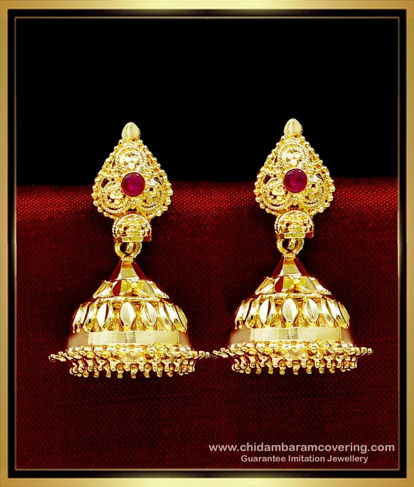 Buy Traditional Ruby Stone 1 Gram Gold Jhumka Earrings Online