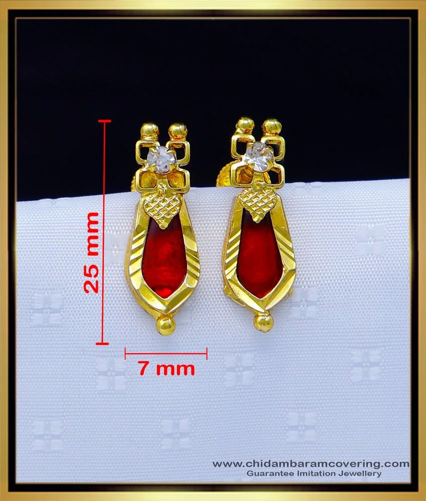 ER16945 Kerala Design Jewellery Small Size Screwback Mango Red Palakka  Earrings Buy Online Gold Plated | JewelSmart.in