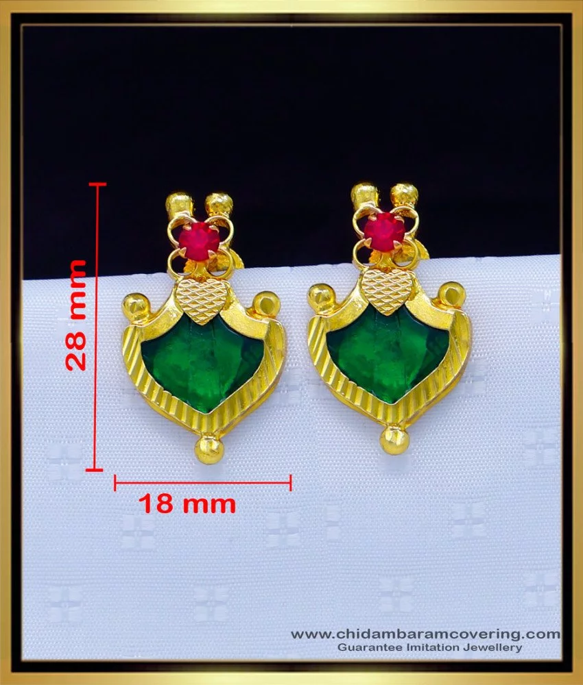 Gold tone pink-green kerala style palakka long earrings dj-45320 –  dreamjwell