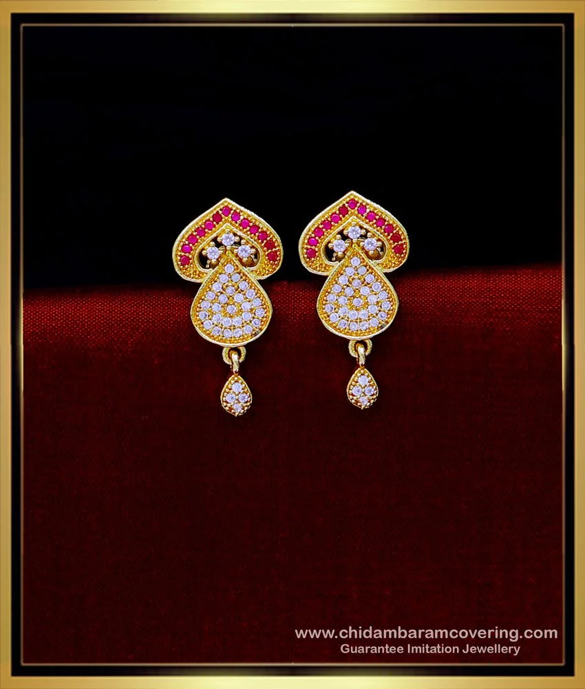 SPE Gold - Single Stone Floral Design Gold Earrings - Poonamallee