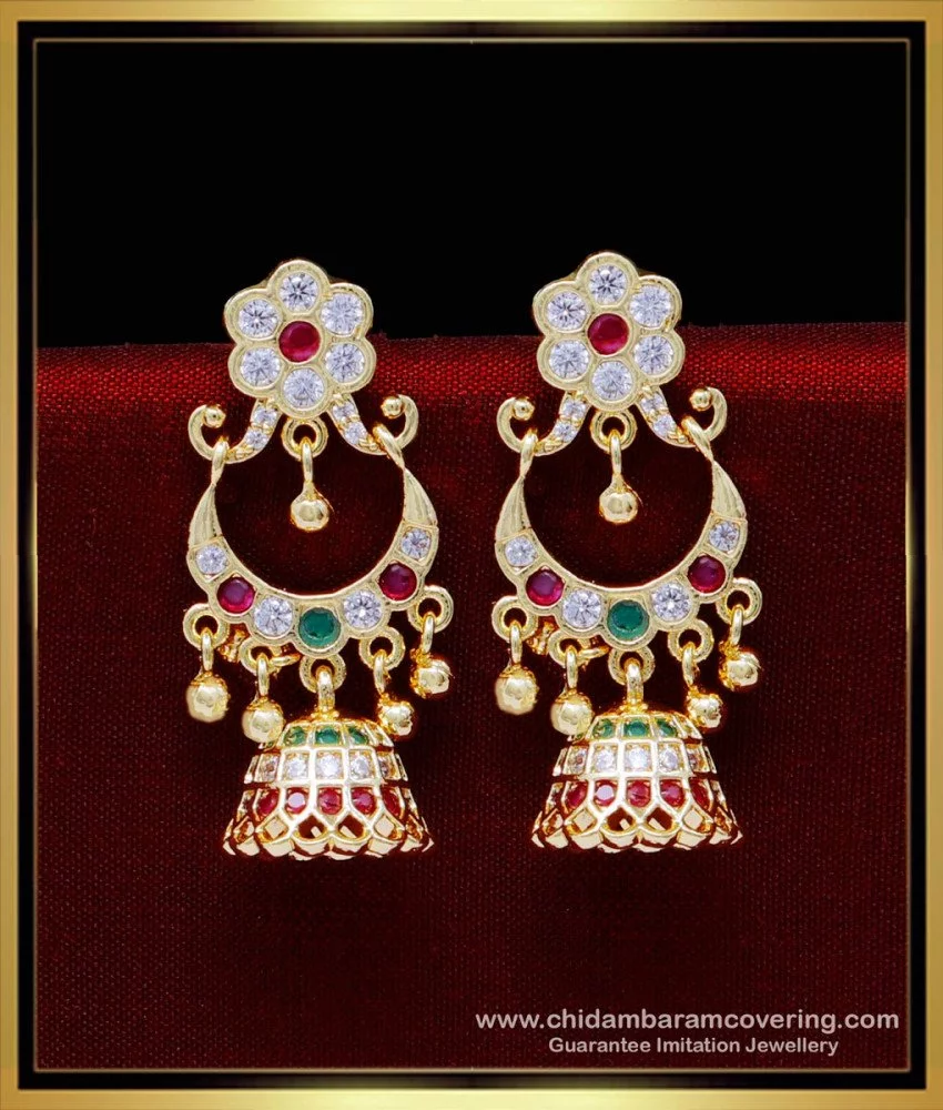 Women's Alloy Chandbali Earrings in White | Chandbali earrings, Earrings, Necklace  earring set