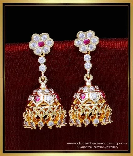 Red and white hot sale stone gold earrings