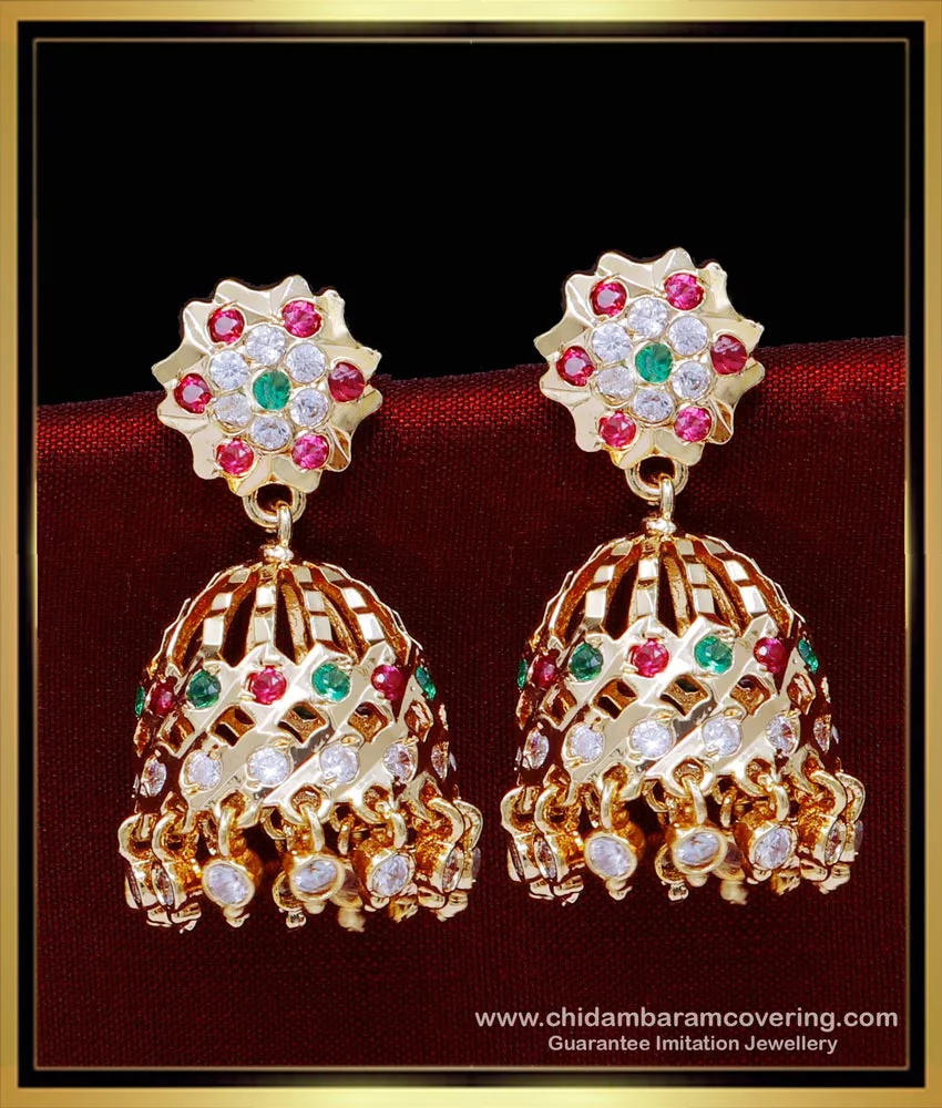 235-GJH2557 - 22K Gold 'Detachable' Jhumkas (Buttalu) - Gold Dangle Earrings  with Red Stones | Gold earrings dangle, 22k gold, Dangle earrings